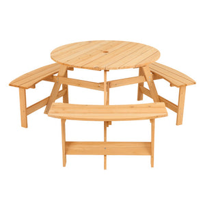 Kids Outdoor Wooden Picnic Table and Bench Set with Umbrella Hole-Natural
