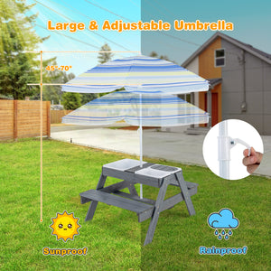 Kids Picnic Table Set with 3 Removable Bins-Gray