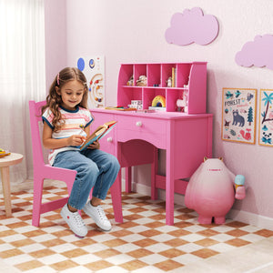 Kids Study Desk and Chair Set with Chair Hutch and Storage Cabinet for 3+ Years Old-Pink