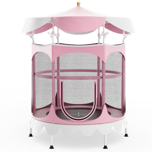 64" Kids Trampoline with Detachable Canopy and Safety Enclosure Net-Pink