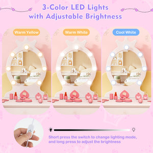 Kids Vanity Set with Lighted Mirror with Adjustable Brightness and Large Drawer-White