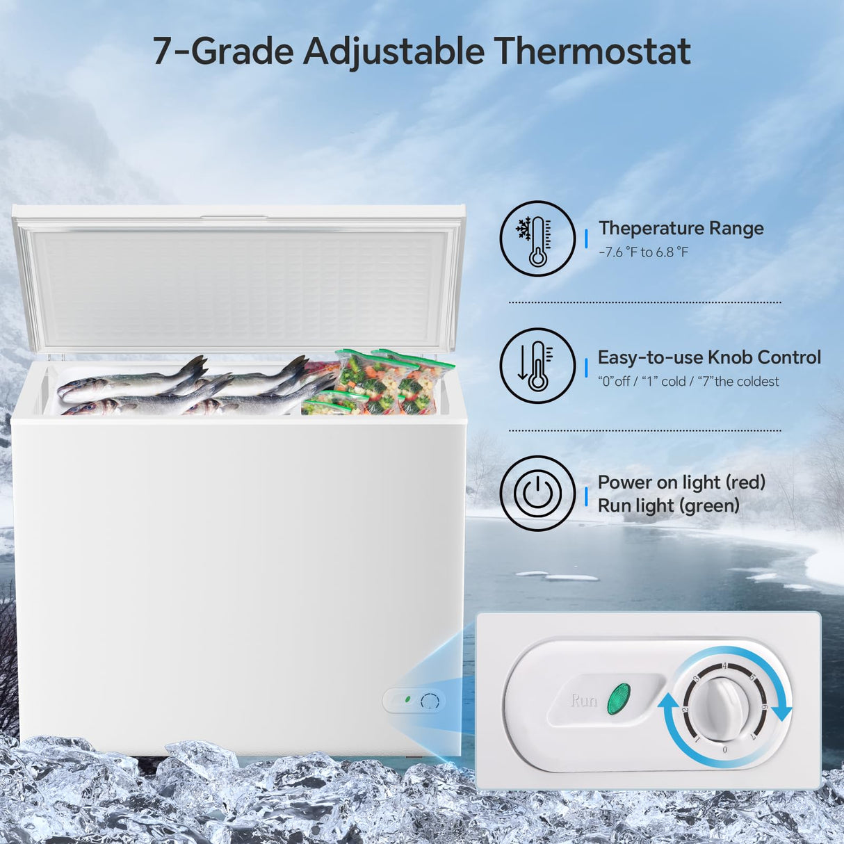 Kismile 7.0/3.5 Cubic Feet Chest Freezer with Removable Basket Free Standing