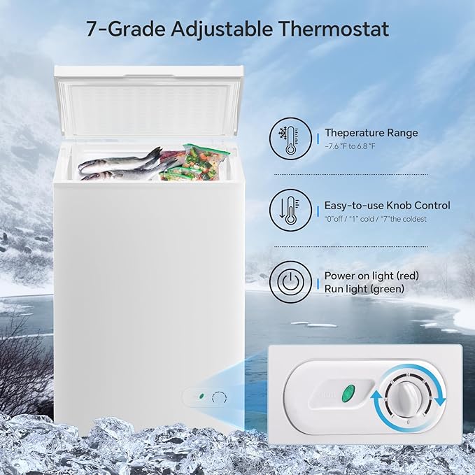 Kismile 7.0/3.5 Cubic Feet Chest Freezer with Removable Basket Free Standing