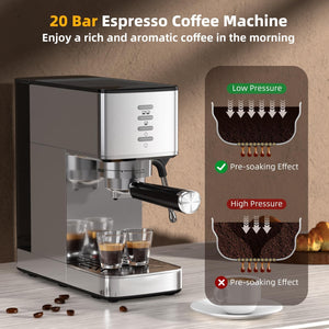 Kismile Espresso Coffee Maker Machine 20 Bar, with Milk Frother Steam Wand CM8032