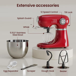 Kismile Stand Mixer, 5.5-Quart Electric Mixer with 12 Speeds CF3715