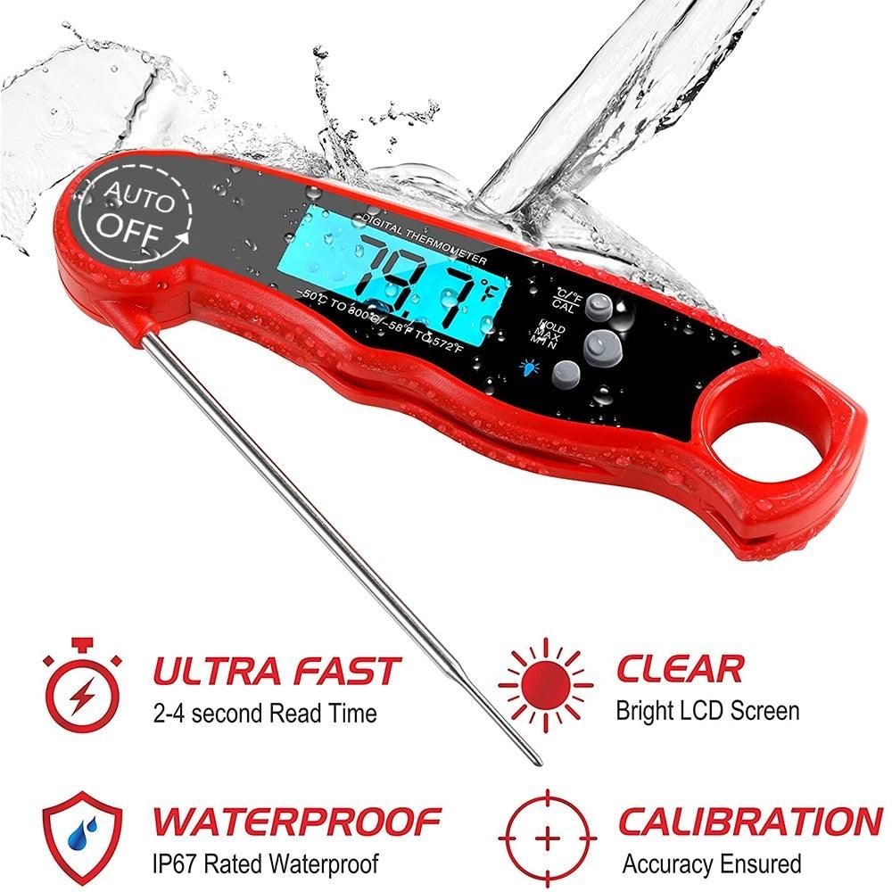 Kitchen Thermometer Waterproof Kitchen Food Cooking Thermometer with Backlight LCD Best Super Fast Electric Meat Thermometer Probe for BBQ Grilling Smoker Baking Meat Water Milk Cooking Probe BBQ Electronic Oven Waterproof Kitchen Tools