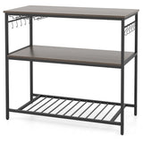 Kitchen Island with 3 Shelves Wine Glass Holders and 10 Hooks-Gray