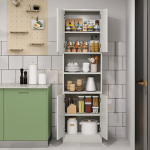 75 Inch Kitchen Pantry Cabinet Tall Cupboard with Doors and Shelves-White Oak