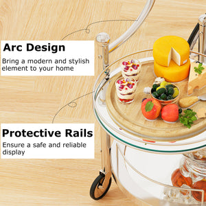 Kitchen Rolling Bar Cart with Tempered Glass Suitable for Restaurant and Hotel