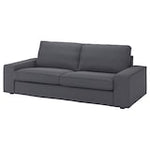 The KIVIK Sofa is a dark gray piece featuring two large seat cushions and two back cushions. It has wide armrests and a simple, modern design, making it ideal for contemporary living spaces. The sofa looks plush and comfortable.