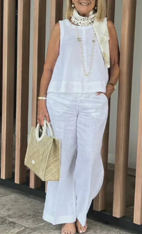 Femke Elegant Summer Set: Sleeveless Top & Wide Leg Pants