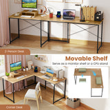 95 Inch 2-Person L-Shaped Long Reversible Computer Desk with Monitor Stand-Rustic Brown