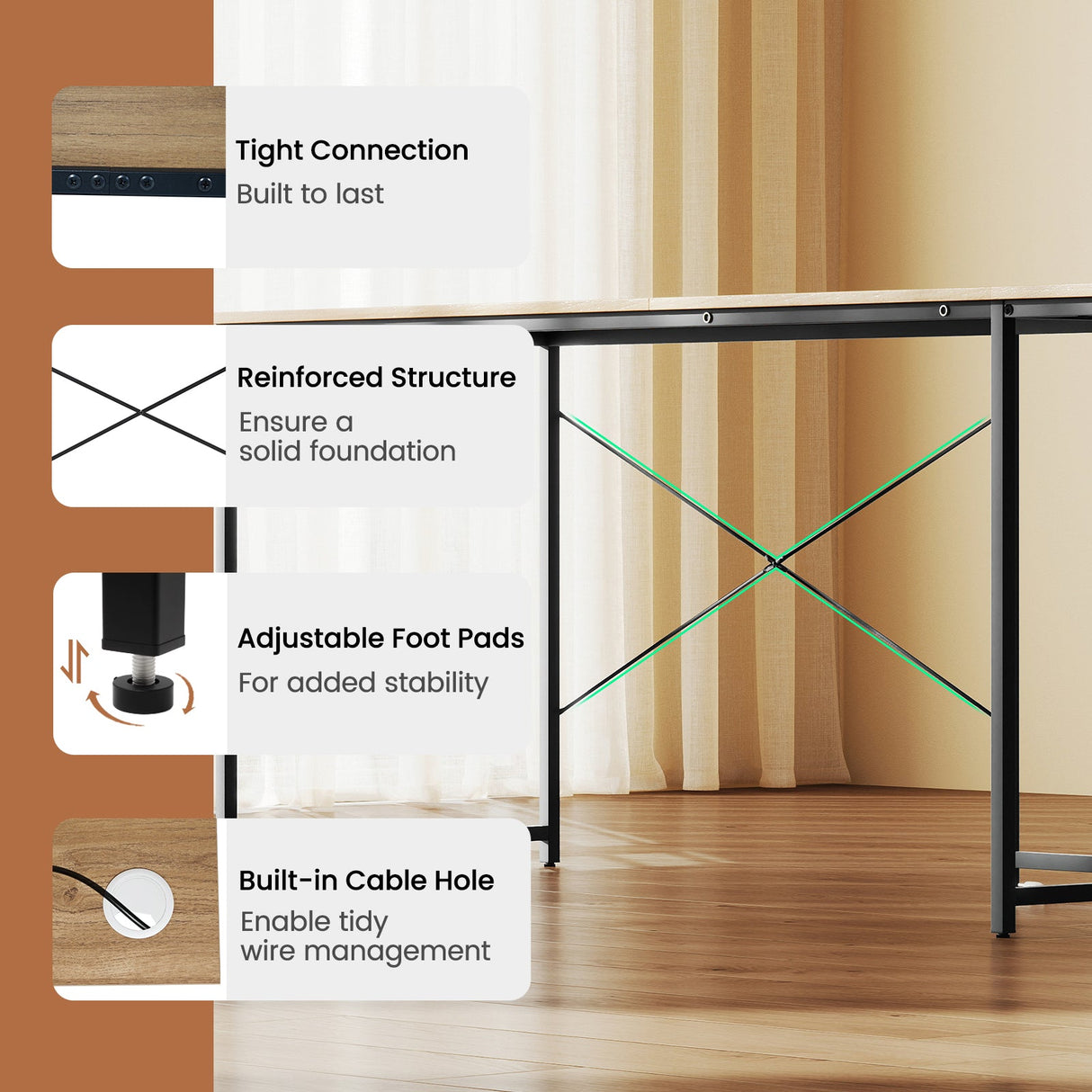 95 Inch 2-Person L-Shaped Long Reversible Computer Desk with Monitor Stand-Natural