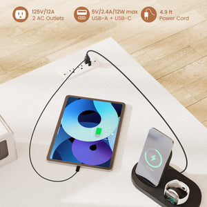 L-Shaped Computer Desk with Power Outlets and Monitor Shelf-White