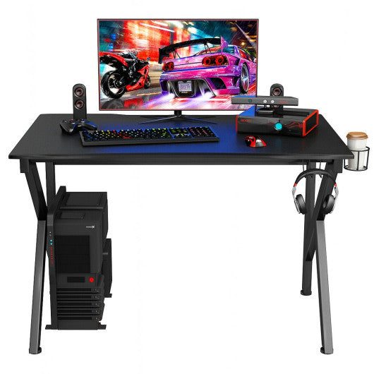 K-Shaped Gaming Desk with Cup Holder Headphone