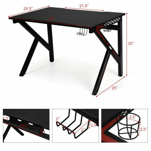 K-Shaped Gaming Desk with Cup Holder Headphone