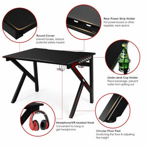 K-Shaped Gaming Desk with Cup Holder Headphone