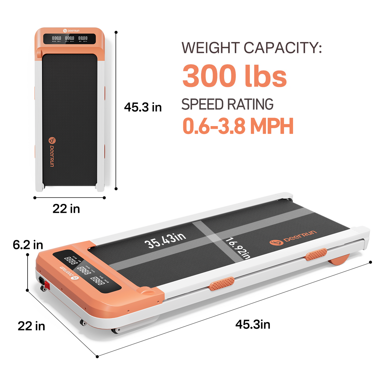 DeerRun Z10 12% Auto Incline Smart Walking Pad Treadmill with remote control-Orange