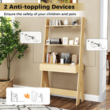 Ladder Shelf Desk Bookcase with Countertop  Drawer and 2 Shelves-Natural