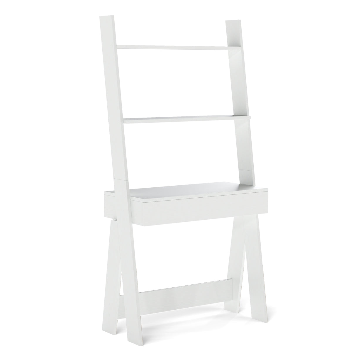 Ladder Shelf Desk with Countertop Drawer and Anti-Toppling Device-Oak