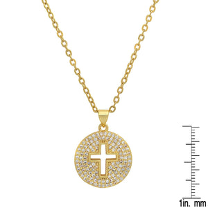 Ladies 18k White Gold/Gold Plated Brass Simulated Diamonds Round Cross Pendant