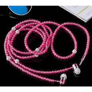 Ladies Luxury Pearl Necklace Pink Earphones With Mic Excellent Sound Quality Stereo Earphones For Everyday Use