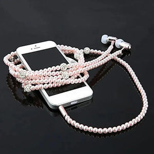 Ladies Luxury Pearl Necklace Pink Earphones With Mic Excellent Sound Quality Stereo Earphones For Everyday Use
