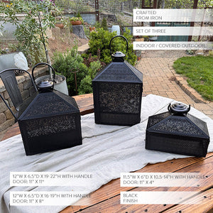 Perforated Iron Metal Lanterns, Set of Three