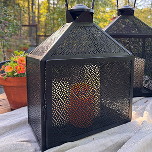 Perforated Iron Metal Lanterns, Set of Three