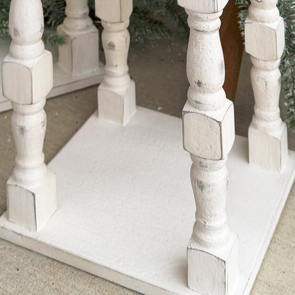 Distressed White Turned Wooden Open Lanterns, Set of Two