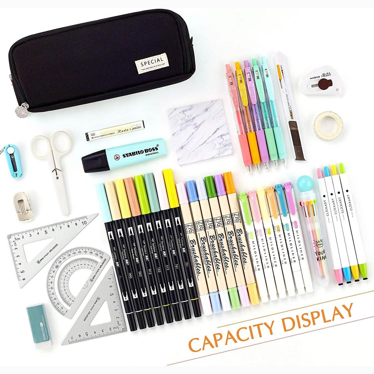 Large Capacity 3 Compartment Pouch Pencil Case