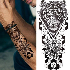 Large Wolf Tiger Black Tattoo Sticker Evil Death Temporary Tattoo Waterproof Big Tattoo Stickers For Mens Womens