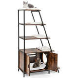 Large Cat Litter Box Enclosure with Storage and Ladder Shelf-Rustic Brown