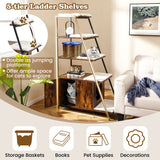 Large Cat Litter Box Enclosure with Storage and Ladder Shelf-Rustic Brown