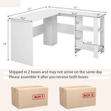 Large Modern L-shaped Computer Desk with 2 Cable Holes and 2 Storage Shelves-White