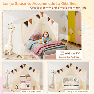 Large Toddler Playhouse Tent with Door Curtains Windows-Beige