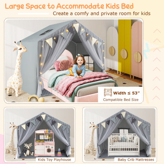 Large Toddler Playhouse Tent with Door Curtains Windows-Gray