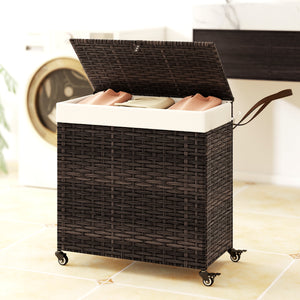 Laundry Hamper with Wheels and Lid-Brown