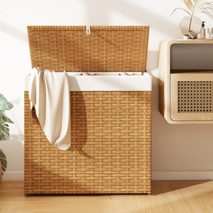 Laundry Hamper with Wheels and Lid-Natural