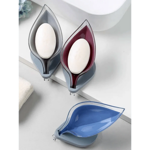 Leaf Shape Soap Box Bathroom soap holder Dish Storage Plate Tray Bathroom Soap Holder Case Bathroom Supplies bathroom gadgets Drainage Soap Holder-Leaf Soap Storage Box-Vertical Manual Soap Holder-Suction Cup Drain Soap Box for Shower Bathroom Kitchen
