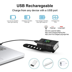 LED Bicycle Light Front USB Rechargeable 1000 Lumen Bike Front Lamp Mountain Bicycle Headlight Adjustable Lightness And Flashlight With Waterproof IPX5 And Large Capacity Battery
