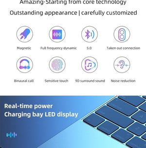 LED Display Bluetooth 5.0  Wireless Headphone Magnetic 9D Stereo Sound Earbud Sports Easy Pairing Earphone With Microphone Bluetooth In Ear Built-in Mic Headset For Sport Black Headphones Wireless Light Weight Design