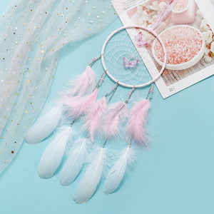 LED Dream Catcher Lamp Flying Wind Chimes Lighting Dream-catcher Handmade Ornaments Traditional Gifts Feather Pendant Romantic Creative Wall Hanging Home Wall Decoration Ornament Craft Native American Style