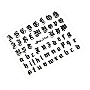 Letter 3D Decals Nail Art Stickers English Old Font Black Number Tattoo Nails Design Water Sliders Manicure Decoration 3D Nail Supplies Holographic Old English Character Nail Self-Adhesive Sticker English Font Design Manicure Decorations Accessories