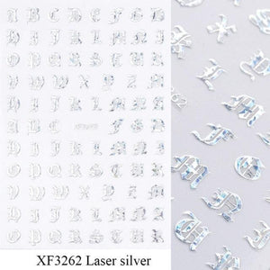 Letter 3D Decals Nail Art Stickers English Old Font Black Number Tattoo Nails Design Water Sliders Manicure Decoration 3D Nail Supplies Holographic Old English Character Nail Self-Adhesive Sticker English Font Design Manicure Decorations Accessories