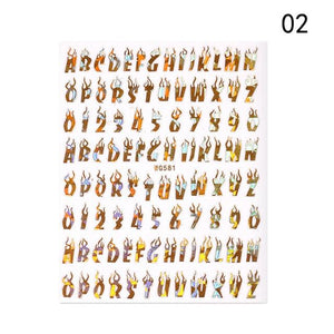 Letter 3D Decals Nail Art Stickers English Old Font Black Number Tattoo Nails Design Water Sliders Manicure Decoration 3D Nail Supplies Holographic Old English Character Nail Self-Adhesive Sticker English Font Design Manicure Decorations Accessories