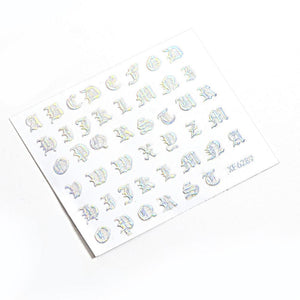 Letter 3D Decals Nail Art Stickers English Old Font Black Number Tattoo Nails Design Water Sliders Manicure Decoration 3D Nail Supplies Holographic Old English Character Nail Self-Adhesive Sticker English Font Design Manicure Decorations Accessories