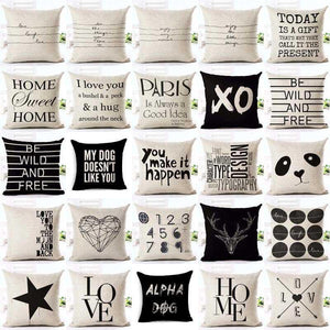 Letter Love Home Cushion Covers Cotton Linen Black White Pillow Cover I Love You Forever and Always Throw Pillow Case Love Letter Pillow Cushion Covers Fashion Home Decor Cover Sofa Bed Nordic Decorative Pillow Case 45x45CM