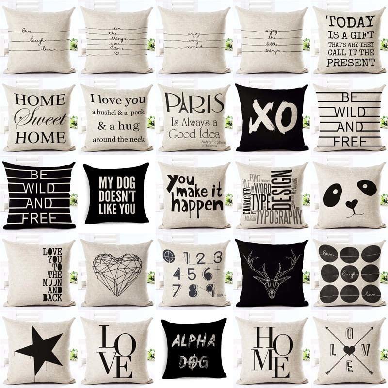 Letter Love Home Cushion Covers Cotton Linen Black White Pillow Cover I Love You Forever and Always Throw Pillow Case Love Letter Pillow Cushion Covers Fashion Home Decor Cover Sofa Bed Nordic Decorative Pillow Case 45x45CM