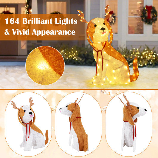 Lighted Christmas Dog with LED Lights Ground Stakes and Cable Tiers